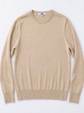 UNIQLO 100% Wool Beige Crew Neck Sweater Women's Medium